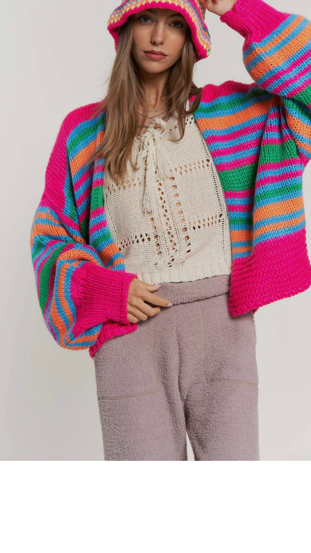 Knitted Colourblock Slouch Cardigan