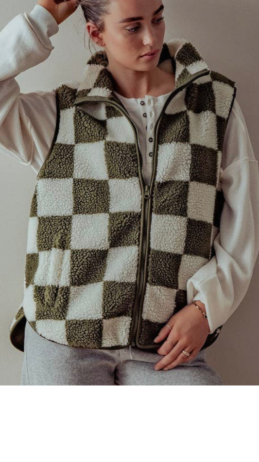 Checkered Sherpa Vest